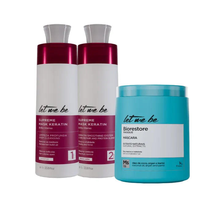 Kit Alisamento Supreme Mask Keratin | 2x1L + Máscara Biorestore Ultra Hidratante | 1Kg