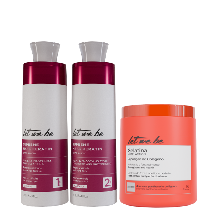 Kit de lissage suprême kératine | Masque de gélatine 2x1l + - hydratation et remplacement du collagène | 1 kg