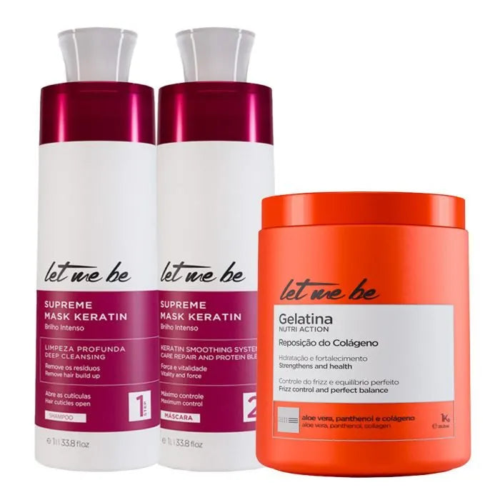 Kit Alisamento Supreme Mask Keratin | 2x1L + Máscara Gelatina – Hidratação e Reposição do Colágeno | 1Kg