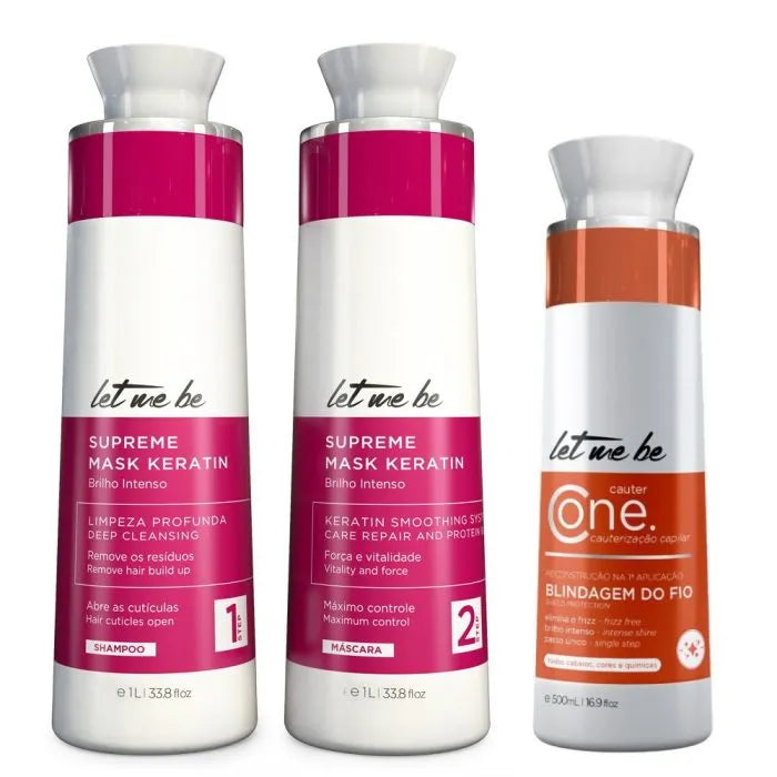 Kit Alisamento Supreme Mask Keratin | 2x1L + Cauterização Cauter One – Let Me Be | 500ml