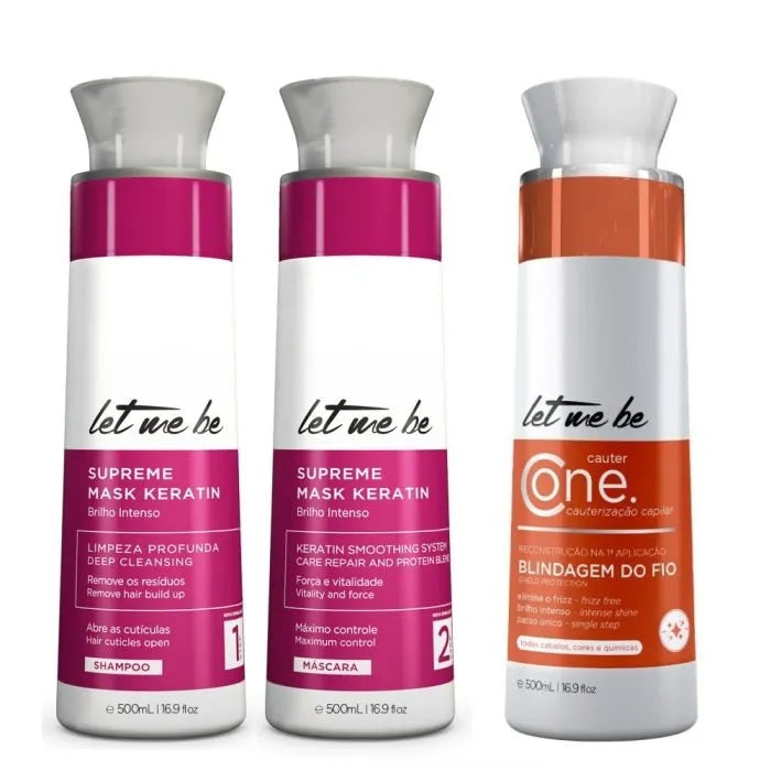 Kit Alisamento Supreme Mask Keratin | 2x500ml+ Cauterização Cauter One – Let Me Be | 500ml